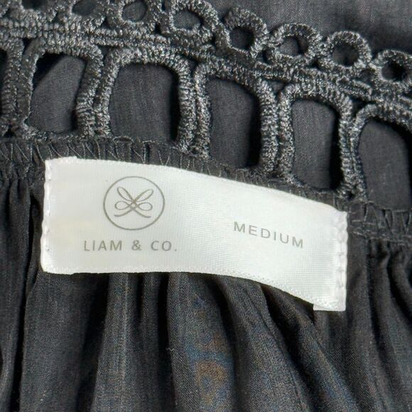 Liam & Co. Womens Blouse Medium Black Dark Romantic Lace Eyelet‎ Goth Feminine - Picture 3 of 10